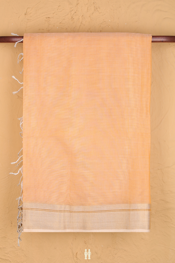 Maheswari Silk Cotton Saree In Orange With Self Checks Design