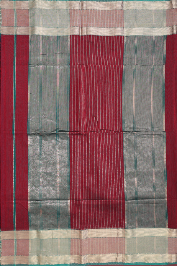 Maheswari Silk Cotton Saree In Red With Contrast Border