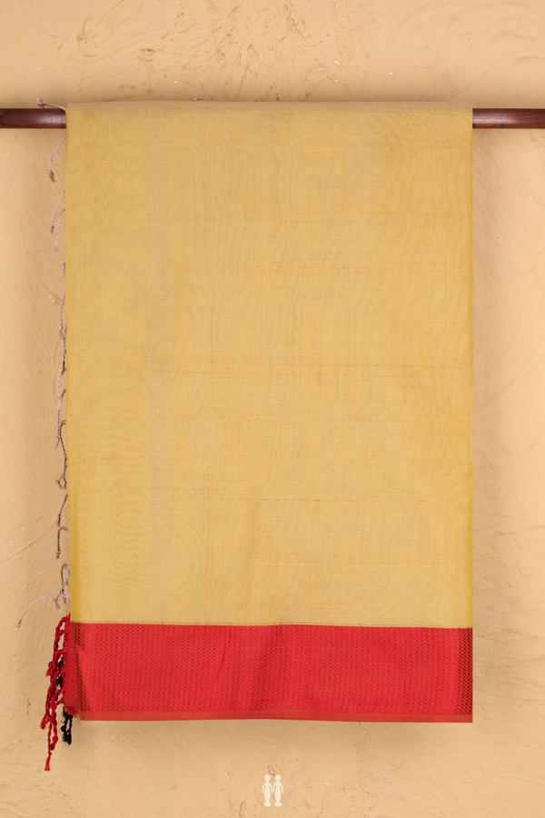 Maheswari Silk Cotton Saree In Yellow With Threadwork Border