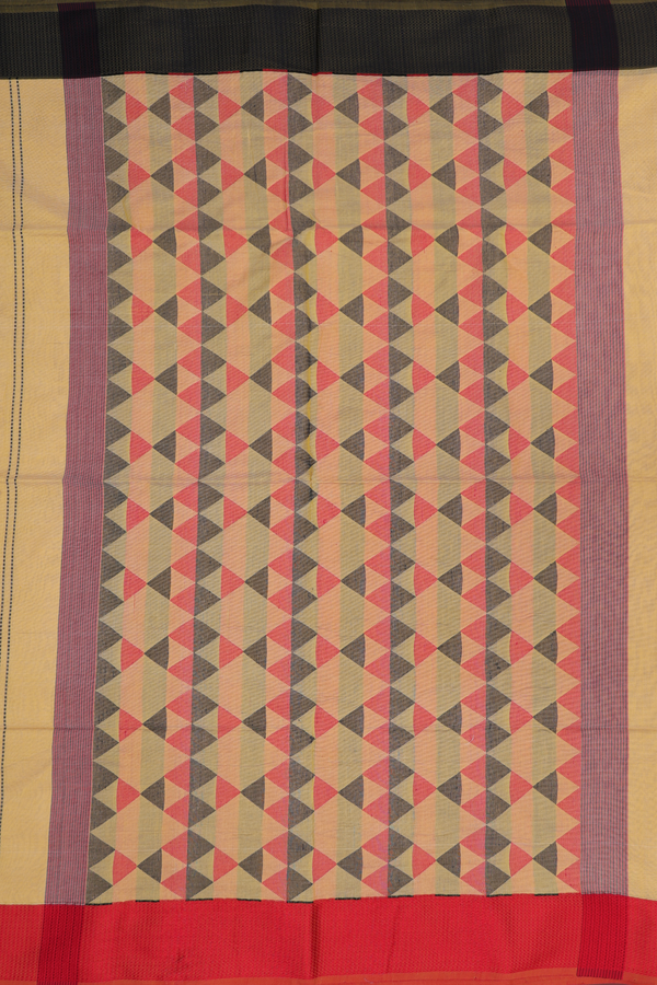 Maheswari Silk Cotton Saree In Yellow With Threadwork Border