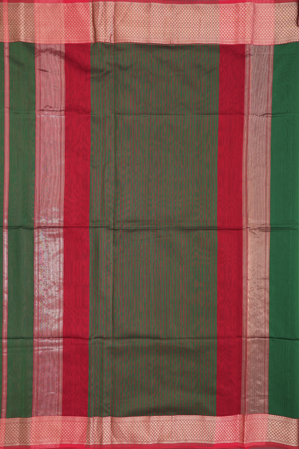 Maheswari Silk Cotton Saree Leaf Green With Contrast Border