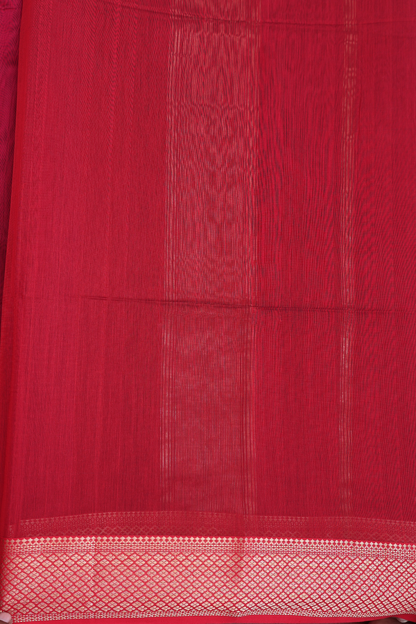 Maheswari Silk Cotton Saree Red With Contrast Border