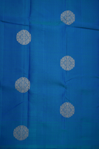Mandala Zari Design Peacock Blue Kanchipuram Silk Saree