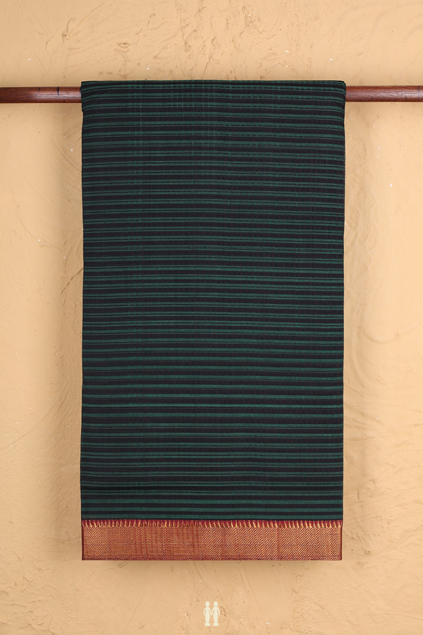 Mangalagiri Cotton Saree Black And Green With Stripes Design