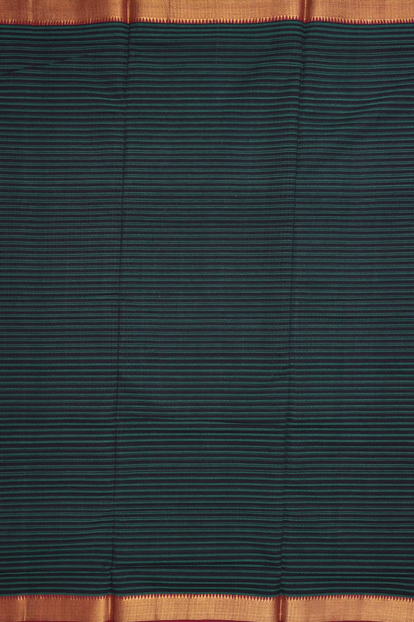 Mangalagiri Cotton Saree Black And Green With Stripes Design