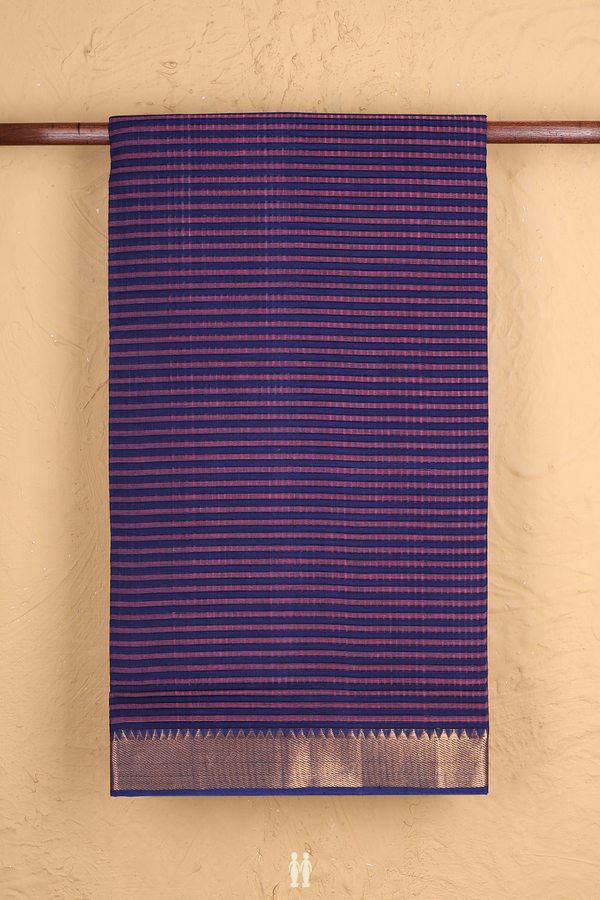 Mangalagiri Cotton Saree Blue And Purple With Stripes Design