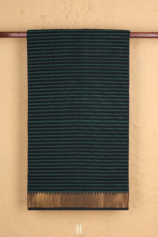 Mangalagiri Cotton Saree Green And Black With Stripes Design