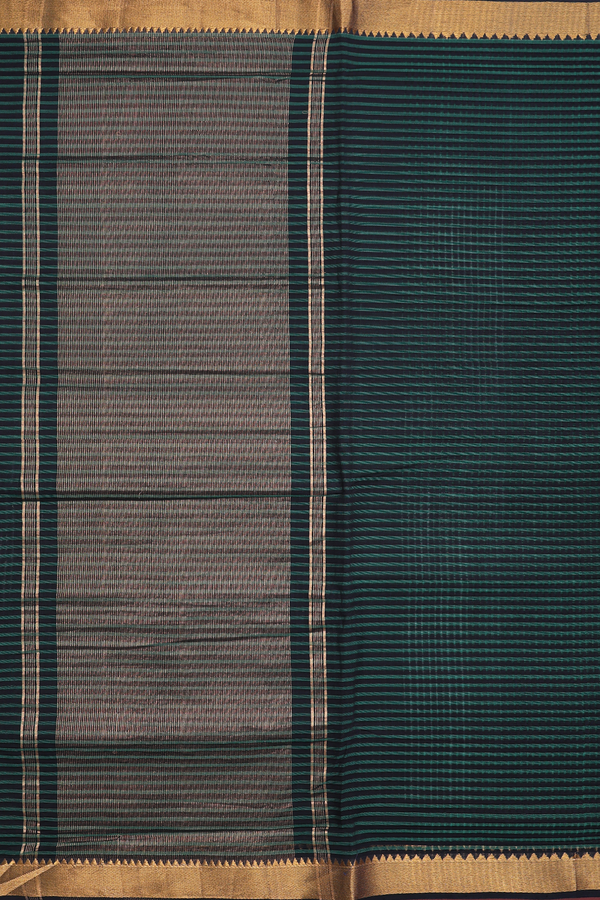 Mangalagiri Cotton Saree Green And Black With Stripes Design