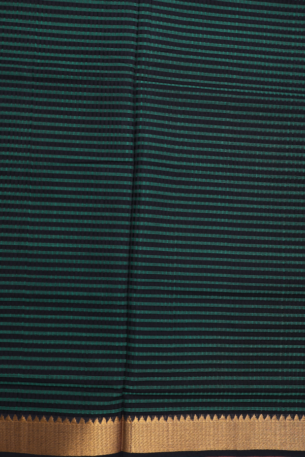 Mangalagiri Cotton Saree Green And Black With Stripes Design