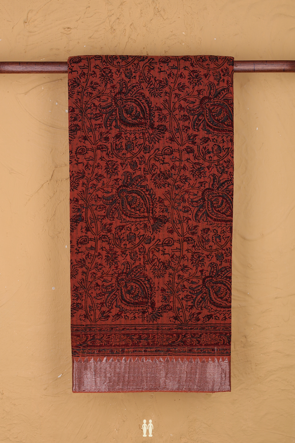 Mangalagiri Cotton Saree In Burnt Orange With Printed Design