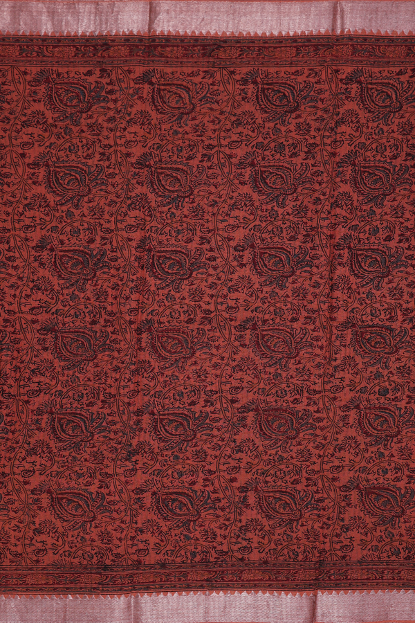 Mangalagiri Cotton Saree In Burnt Orange With Printed Design