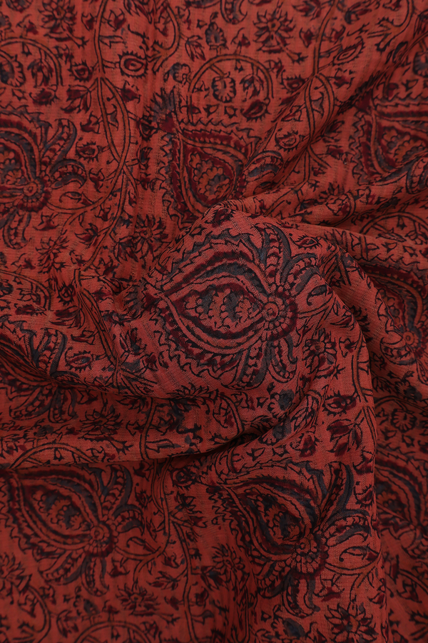 Mangalagiri Cotton Saree In Burnt Orange With Printed Design