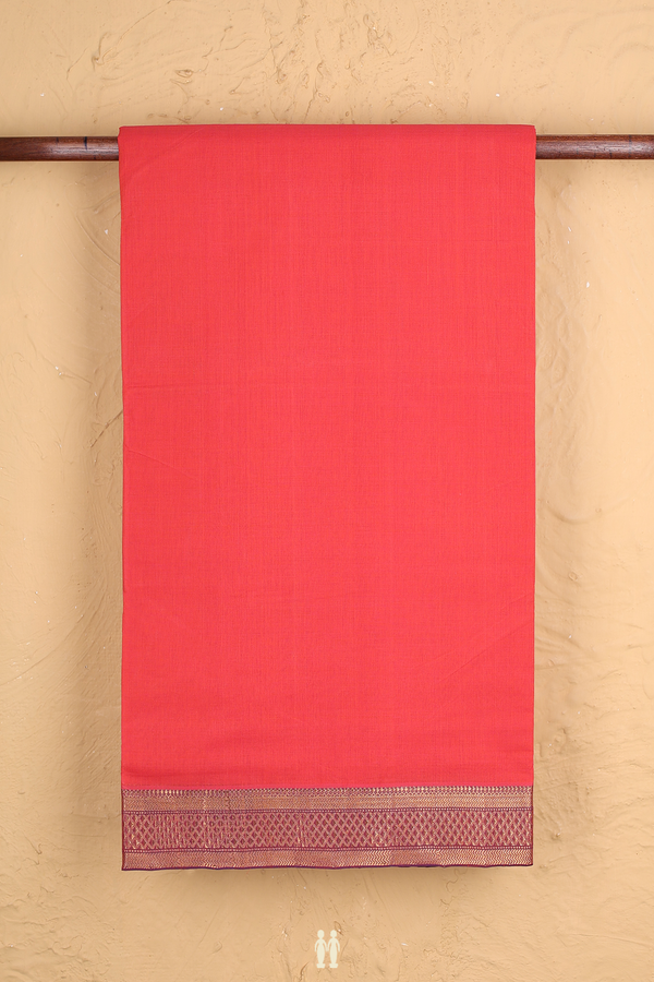 Mangalagiri Cotton Saree In Coral Red With Contrast Border