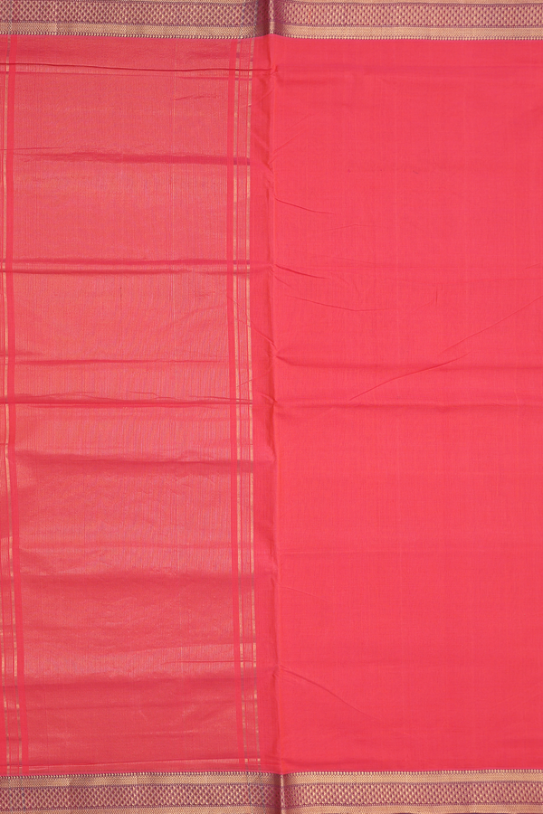 Mangalagiri Cotton Saree In Coral Red With Contrast Border