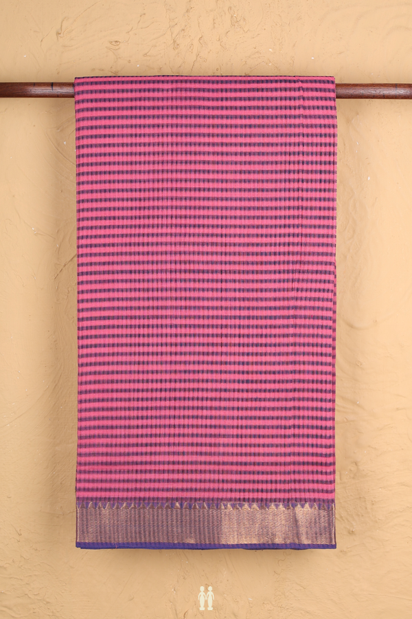 Mangalagiri Cotton Saree In Pink And Blue With Stripes Design