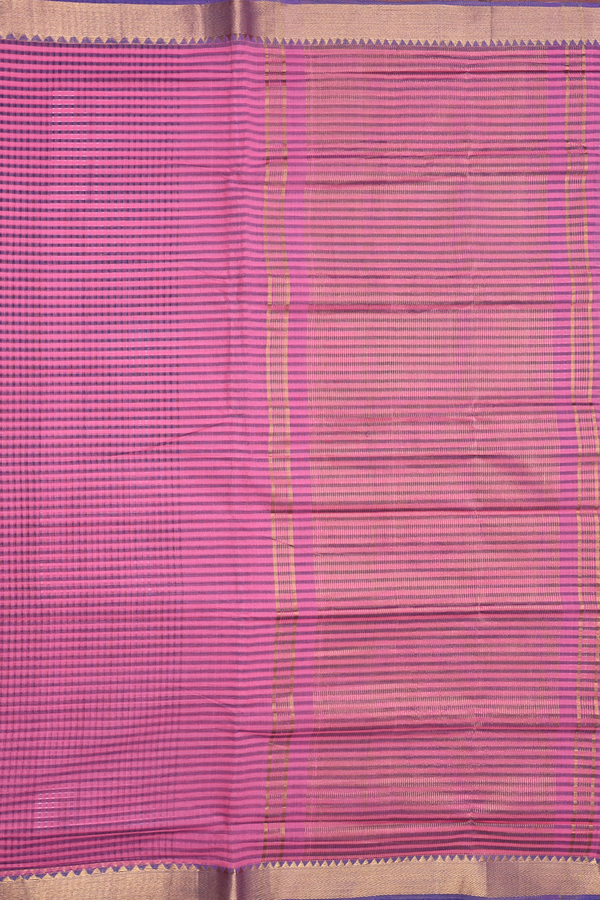 Mangalagiri Cotton Saree In Pink And Blue With Stripes Design