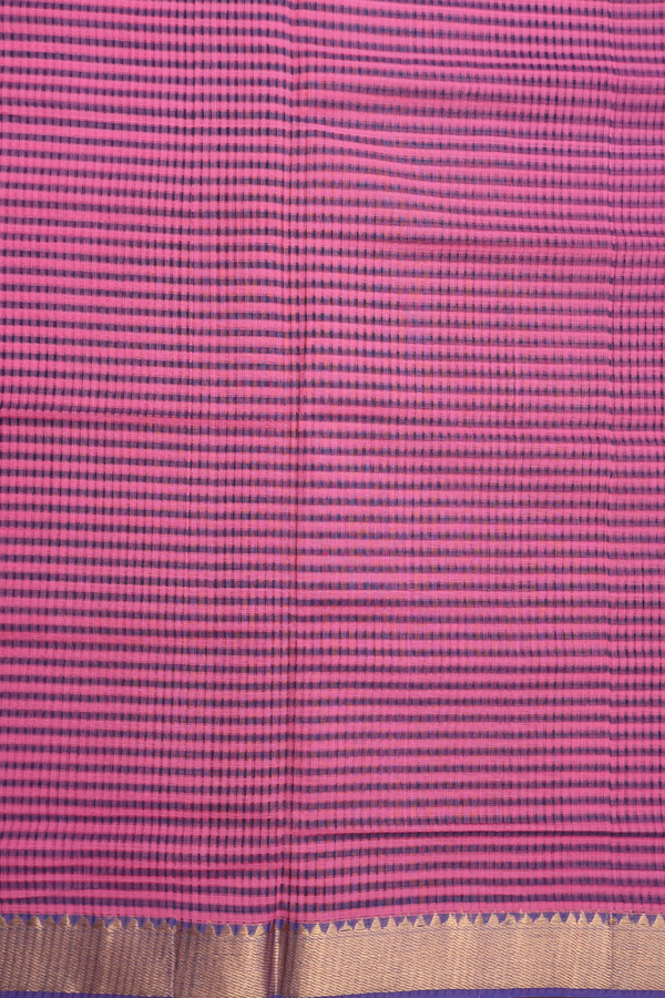 Mangalagiri Cotton Saree In Pink And Blue With Stripes Design