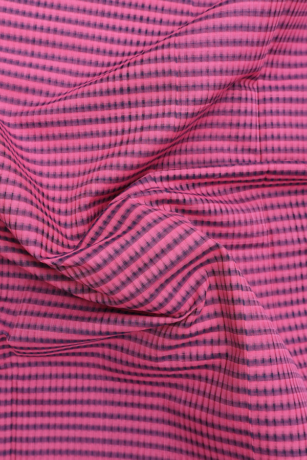 Mangalagiri Cotton Saree In Pink And Blue With Stripes Design