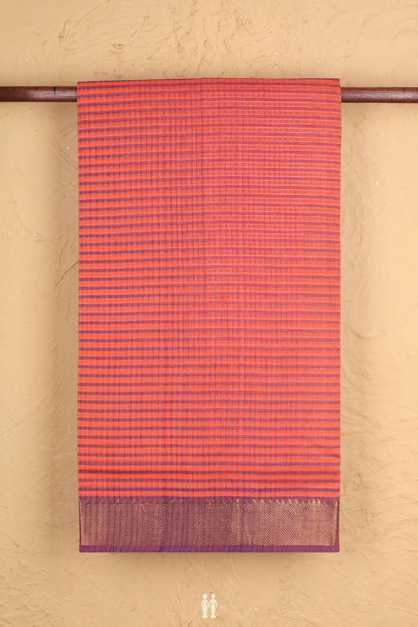 Mangalagiri Cotton Saree Orange And Purple With Stripes Design