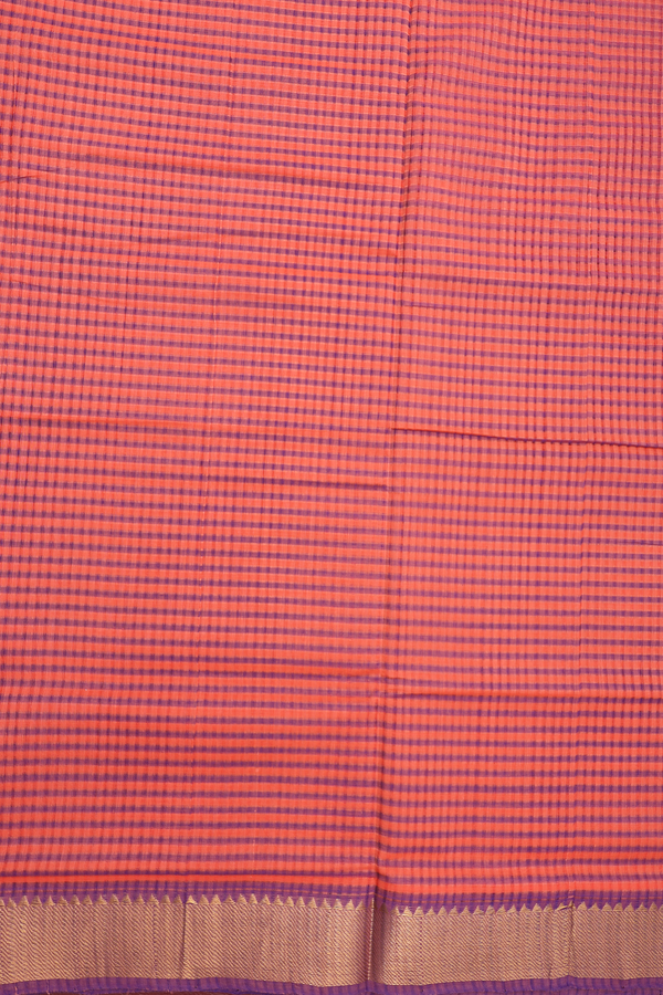 Mangalagiri Cotton Saree Orange And Purple With Stripes Design