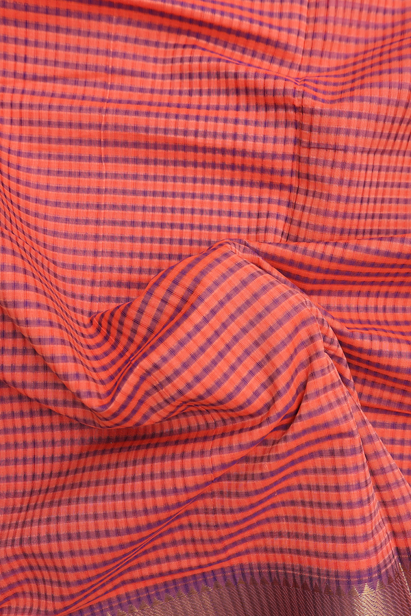 Mangalagiri Cotton Saree Orange And Purple With Stripes Design
