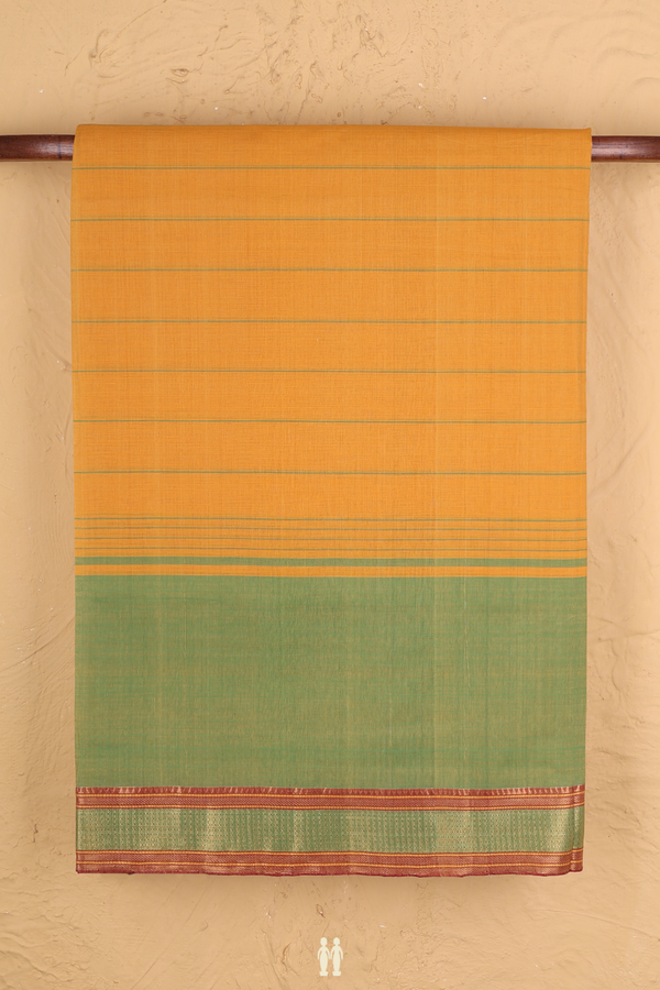Mangalagiri Cotton Saree Saffron Yellow With Stripes Design