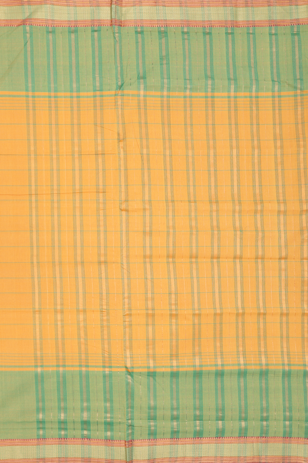 Mangalagiri Cotton Saree Saffron Yellow With Stripes Design