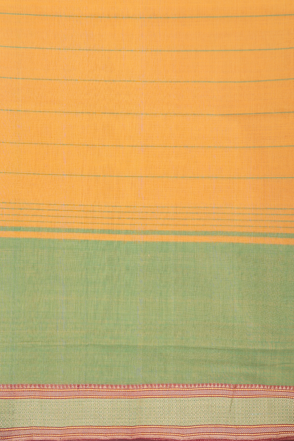 Mangalagiri Cotton Saree Saffron Yellow With Stripes Design