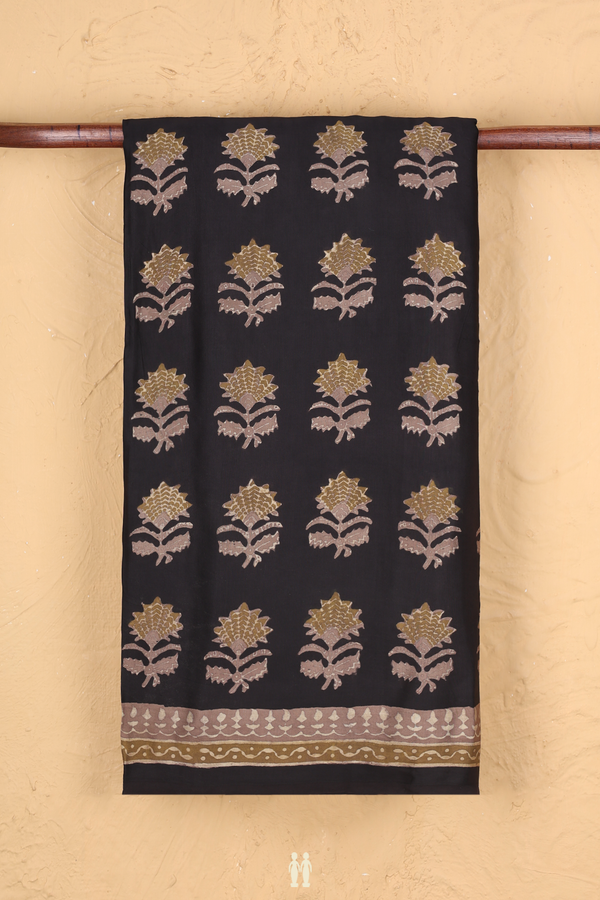 Modal Silk Saree In Black With Floral Design