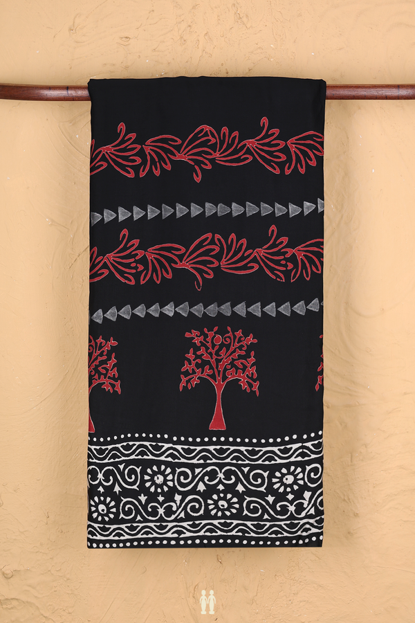 Modal Silk Saree In Black With Printed Design