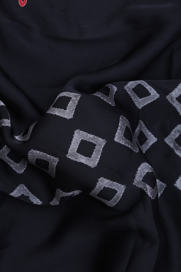 Modal Silk Saree In Black With Printed Design