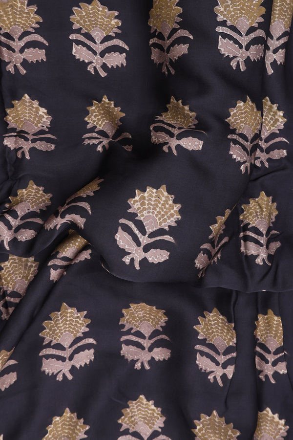 Modal Silk Saree In Black With Floral Design