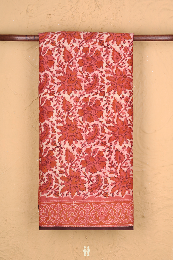 Modal Silk Saree In Orange With Floral Design