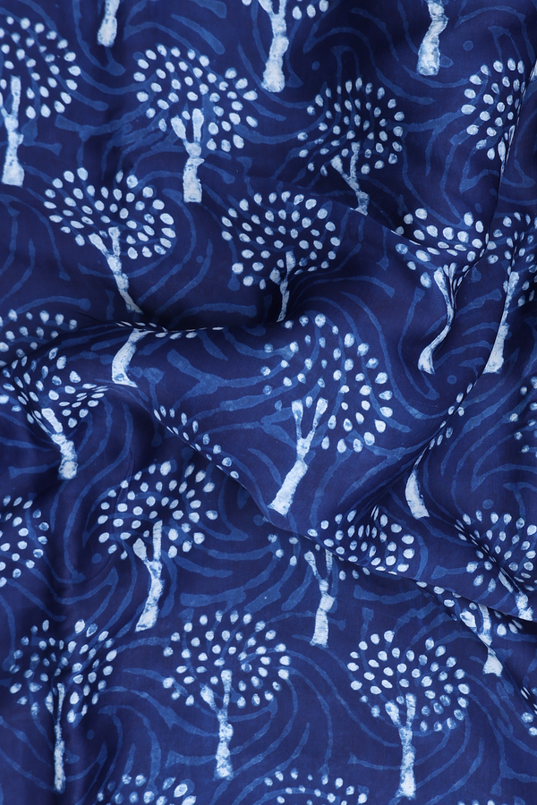 Modal Silk Saree In Oxford Blue With Printed Design