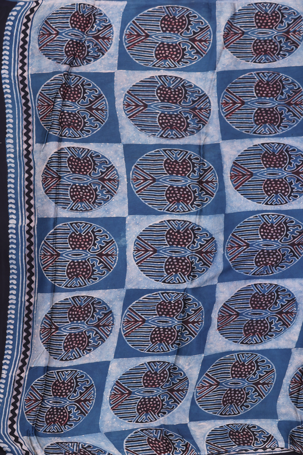 Modal Silk Saree In Prussian Blue With Floral Design