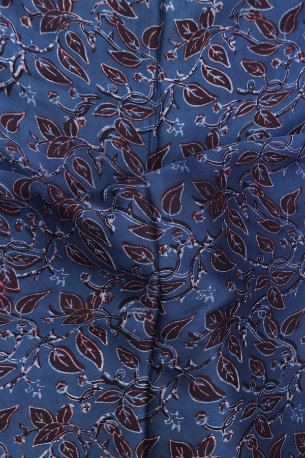 Modal Silk Saree In Prussian Blue With Floral Design