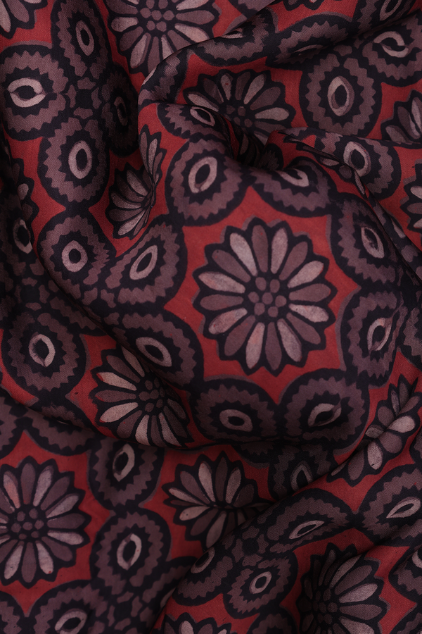 Modal Silk Saree In Rust Red With Floral Printed Design