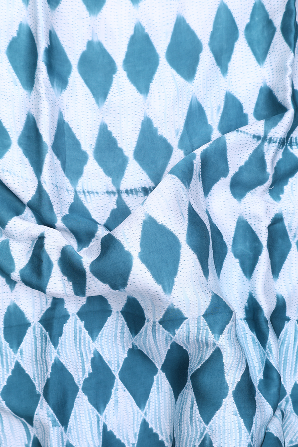 Modal Silk Saree In White With Diamond Design