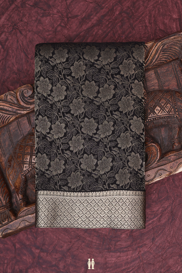 Mysore Silk Saree In Black With Brocade Design