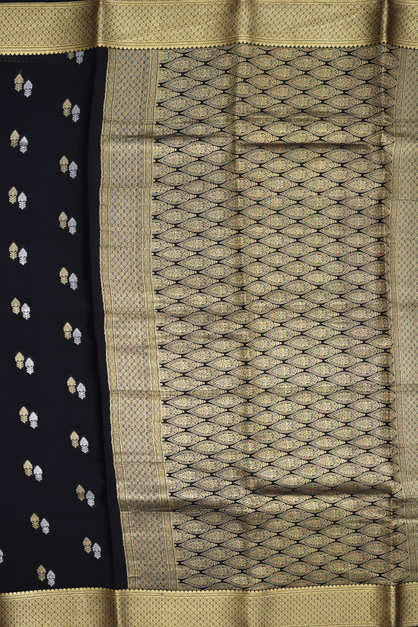 Mysore Silk Saree In Black With Floral Buttas