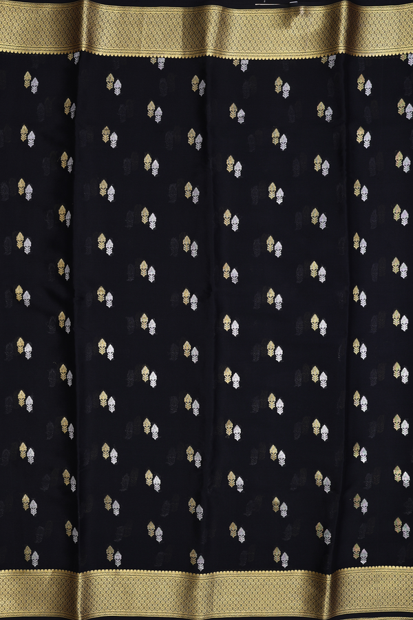 Mysore Silk Saree In Black With Floral Buttas