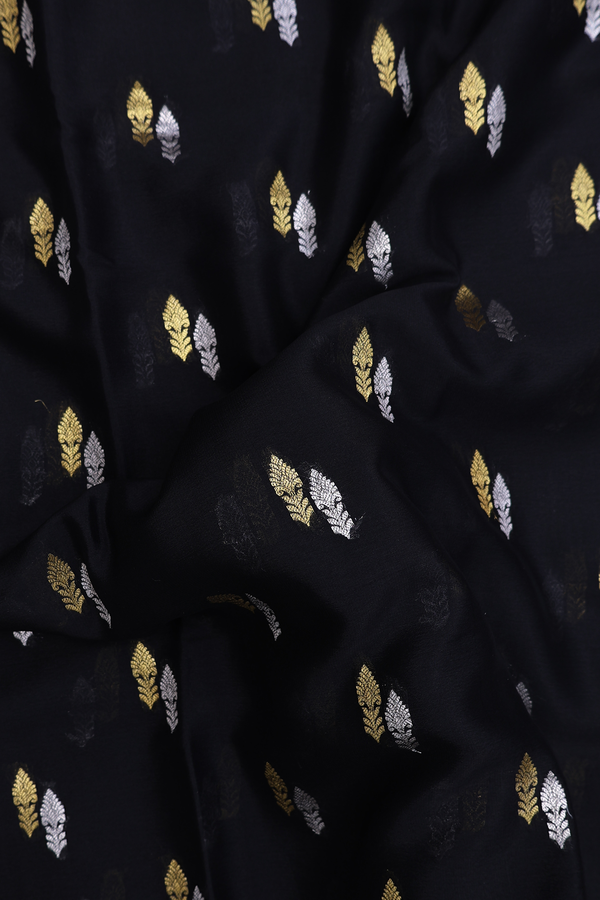 Mysore Silk Saree In Black With Floral Buttas