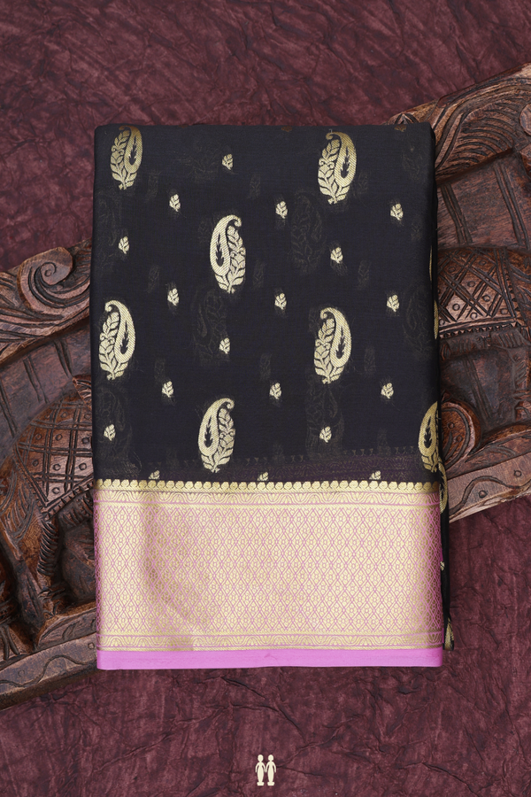Mysore Silk Saree In Black With Paisley Buttas