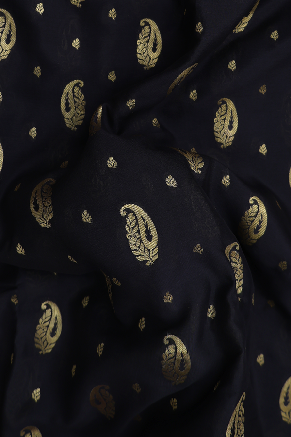 Mysore Silk Saree In Black With Paisley Buttas