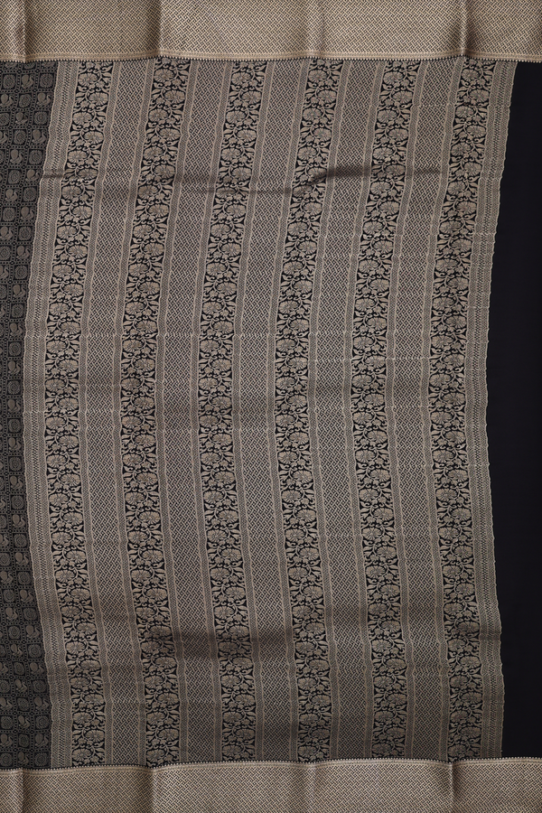 Mysore Silk Saree In Black With Peacock Design