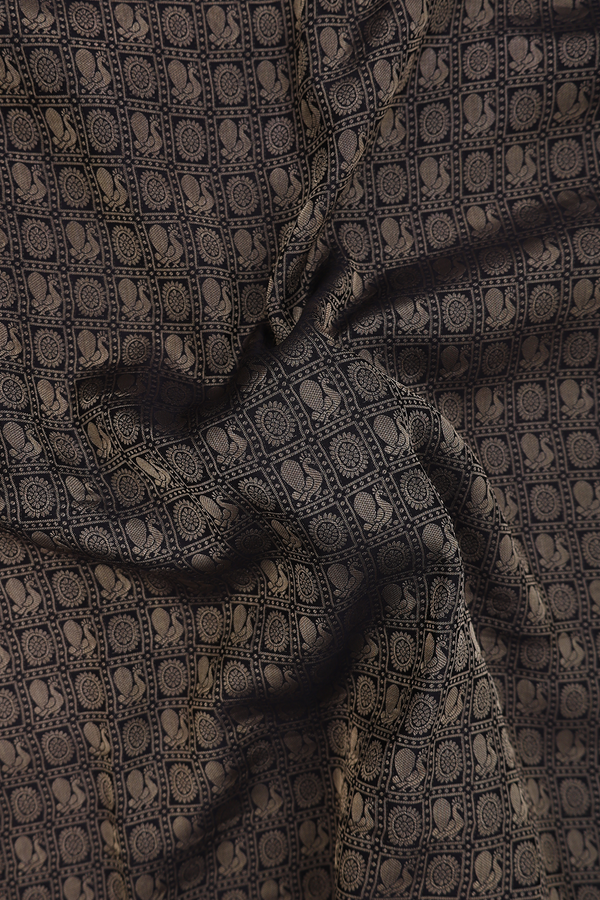 Mysore Silk Saree In Black With Peacock Design