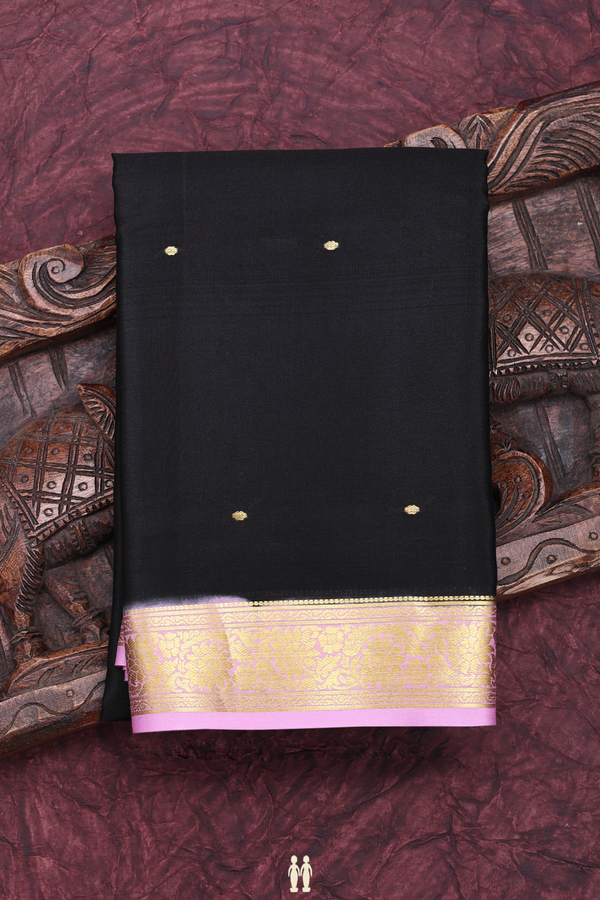 Mysore Silk Saree In Black With Zari Buttis