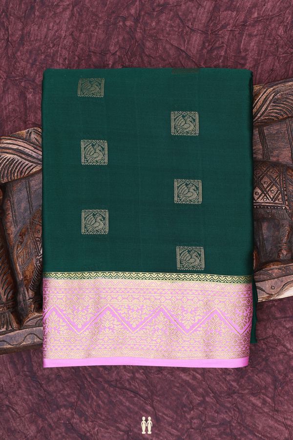 Mysore Silk Saree In Dark Green With Zari Buttas