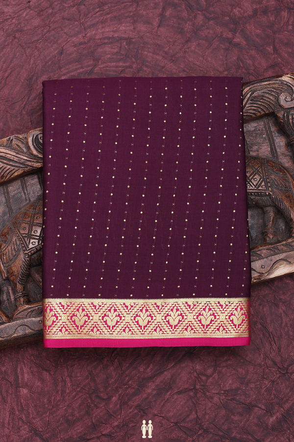 Mysore Silk Saree In Plum Purple With Zari Buttis