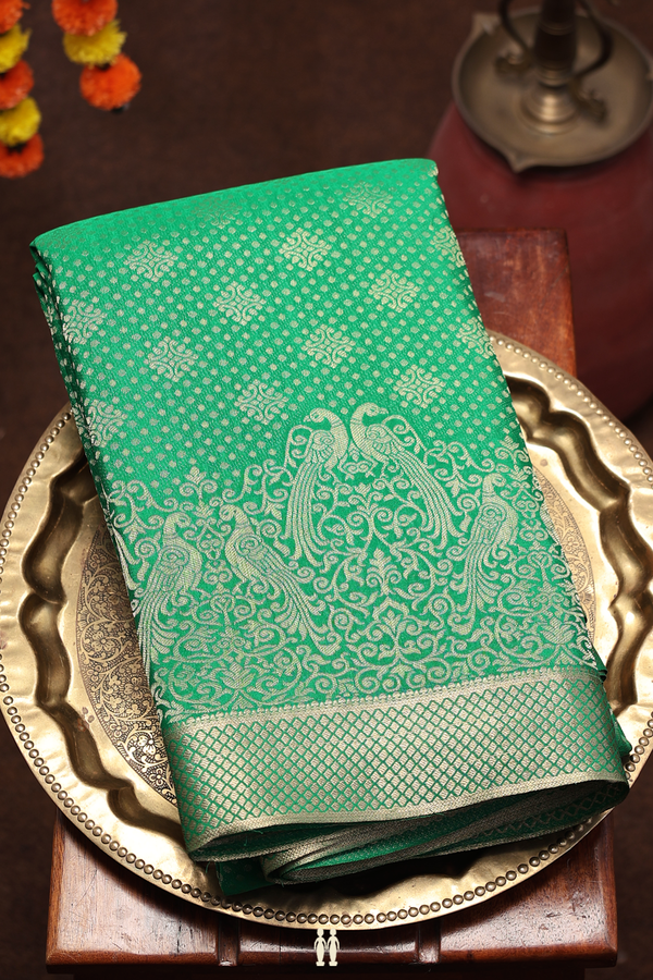 Mysore Silk Saree In Emerald Green With Brocade Design